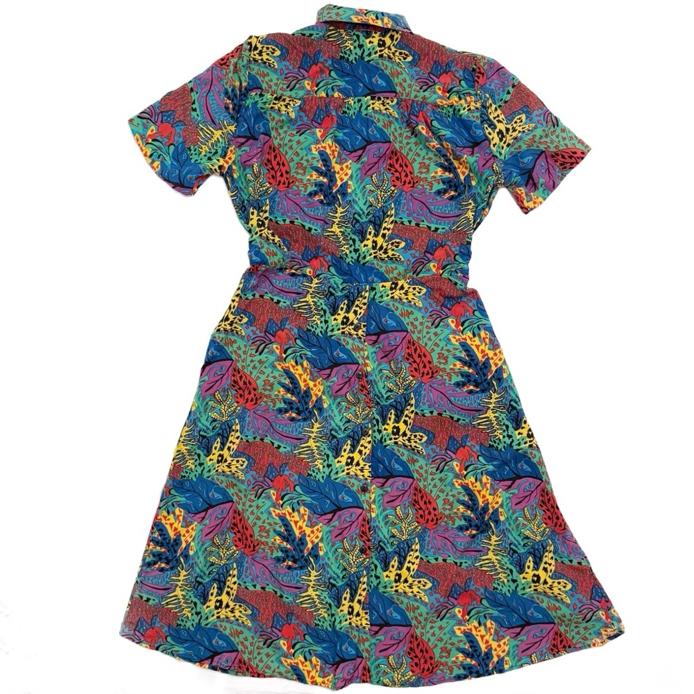 Vintage 80s Tareti Petites Retro Abstract Multicolor Button Up Collared Dress - Picture 2 of 11